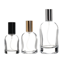 Luxury Silver Pump Transparent Round Glass Bottle with Small Bottle Mouth Perfume Liquor Packaging